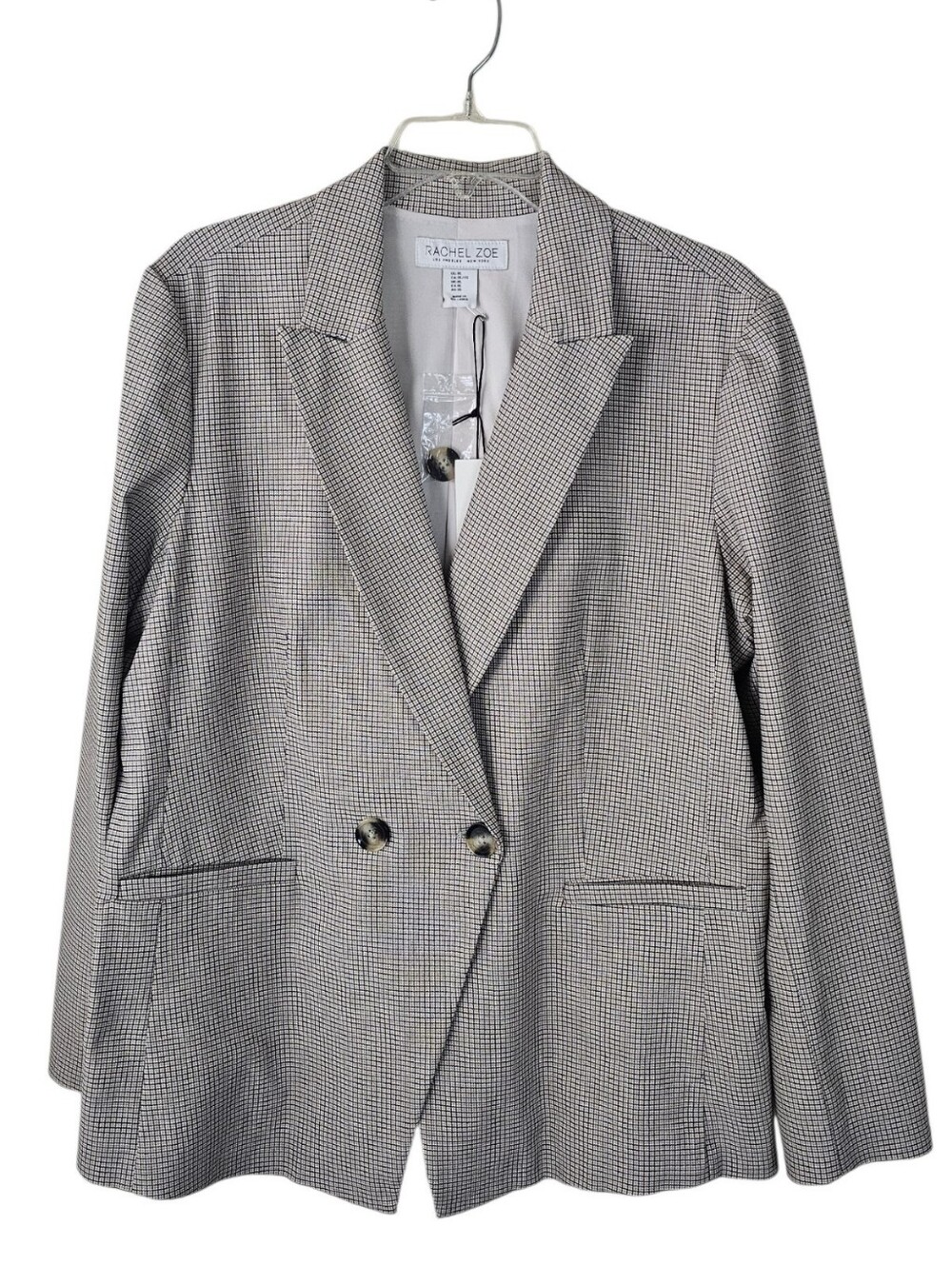 Rachel Zoe Black and White Houndstooth Double-Breasted Blazer